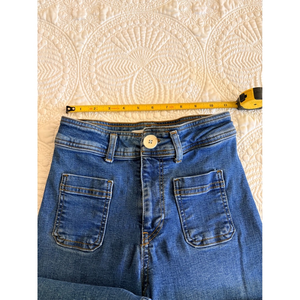 Zara‎ Girls Medium Wash Wide Leg Jeans Raw Hem Front Patch Pockets Size 11-12 - Picture 5 of 7